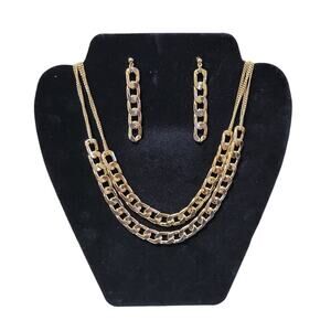 Lane Bryant Curb Chain Layered Necklace & Flat Drop Earrings, 19" + 4" Gold Tone